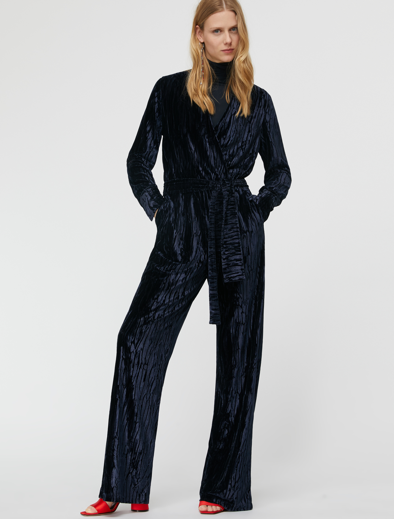 midnight blue velvet jumpsuit