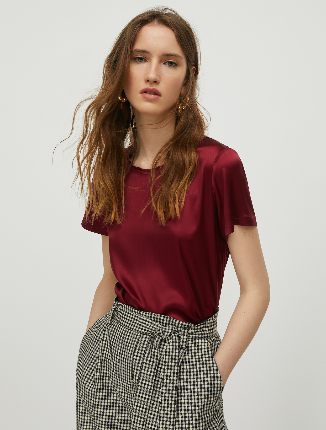 burgundy satin top