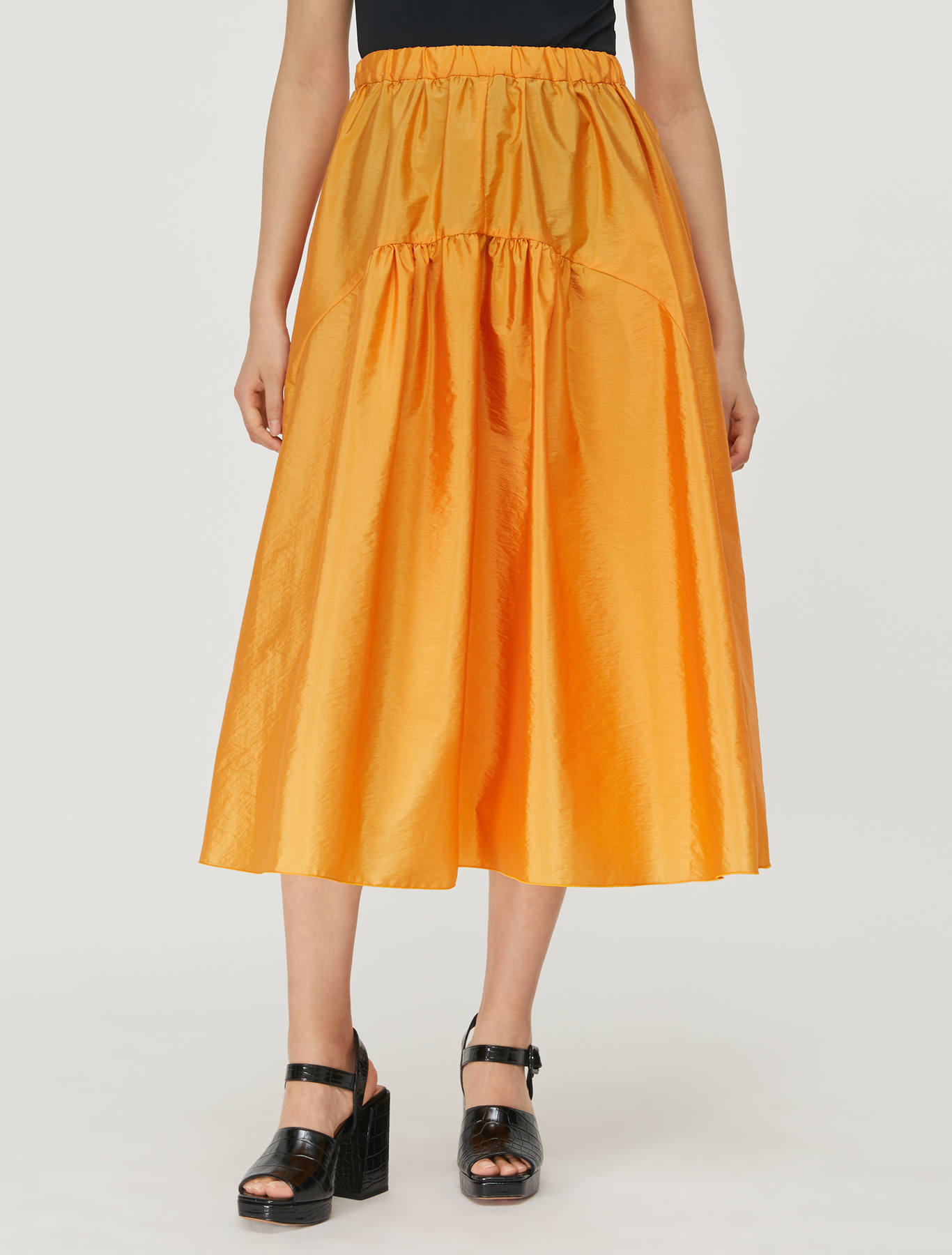 Techno-taffeta midi skirt, orange - Max\u0026Co.