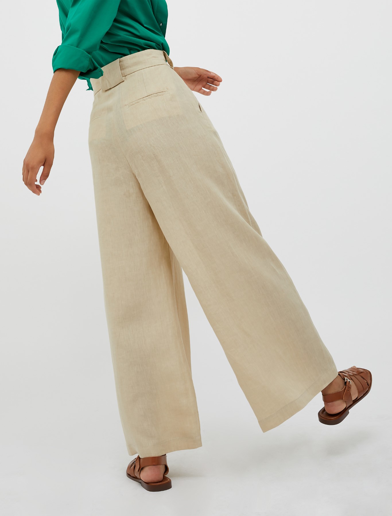 Light linen wide-leg trousers, sand 