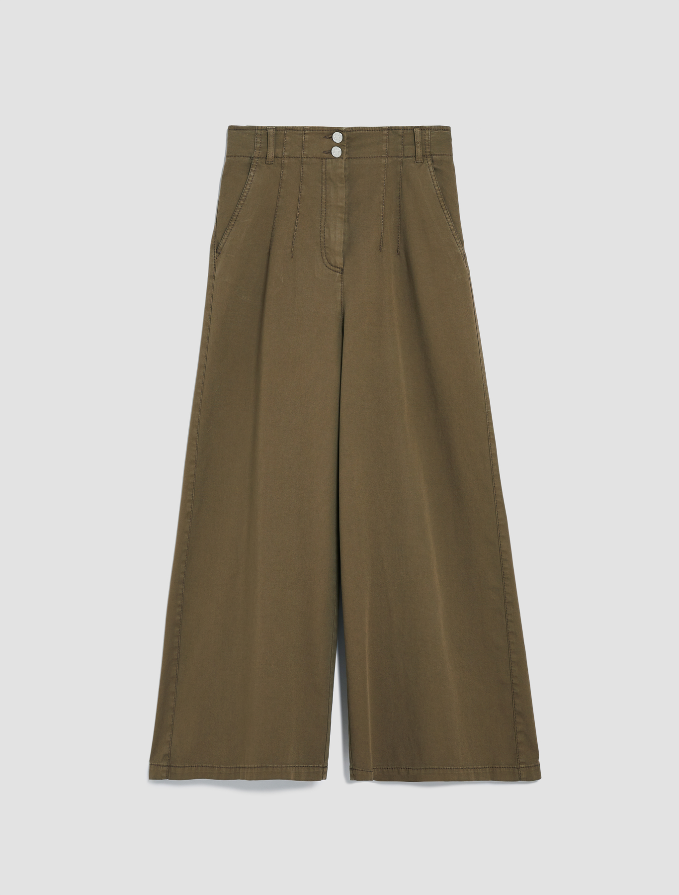 Cotton wide-leg trousers, khaki green 