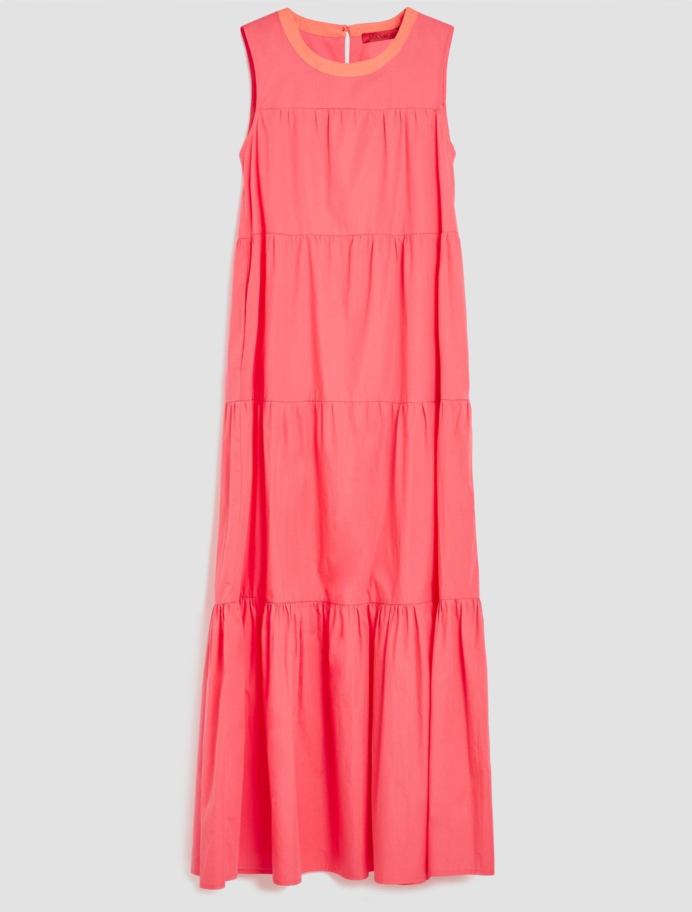 Tiered cotton poplin maxi dress, coral 