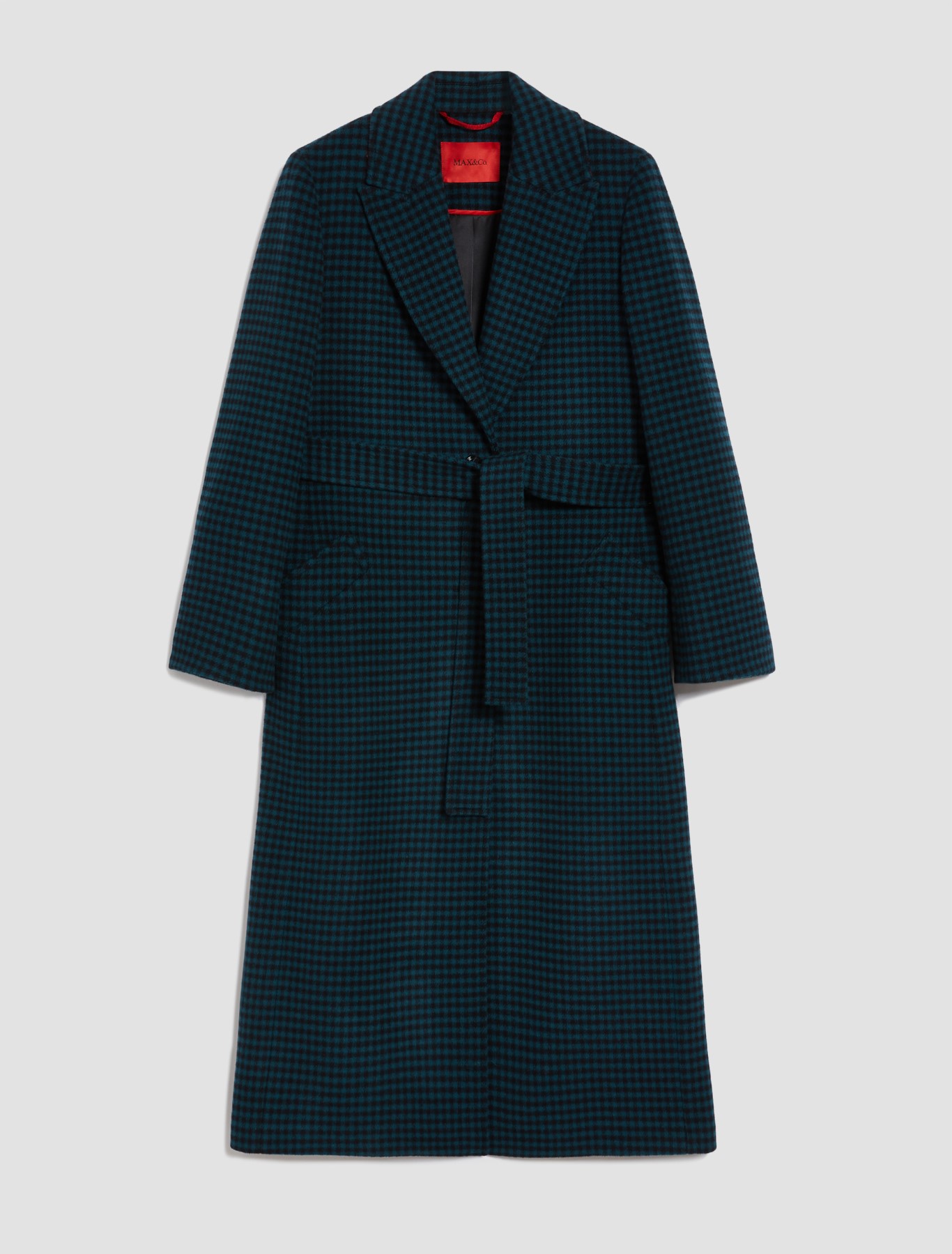 green and black checkered wool coat