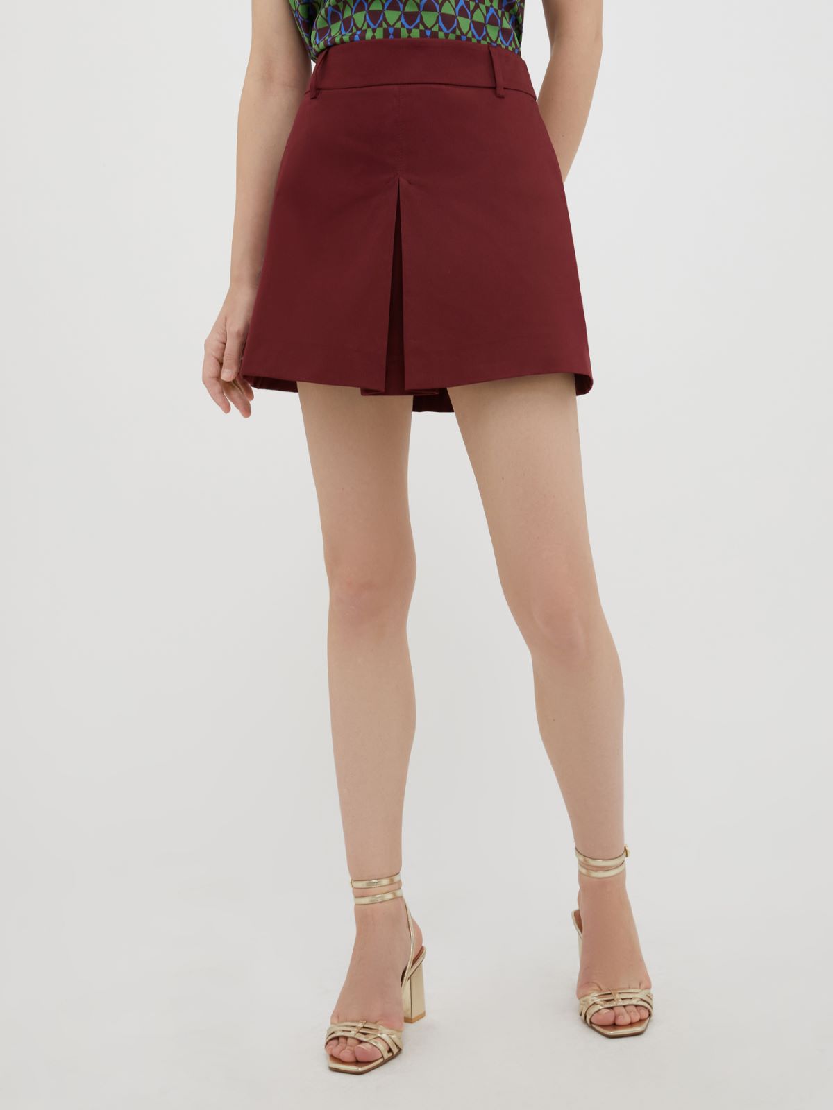 Cotton-satin mini skirt - burgundy - MAX&Co. - 1