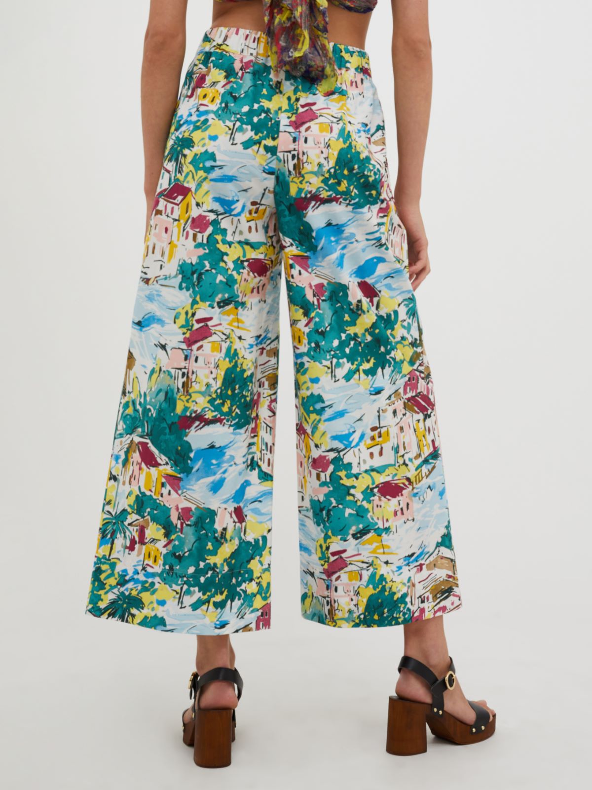 Wide cotton-poplin trousers - light blue pattern - MAX&Co. - 2