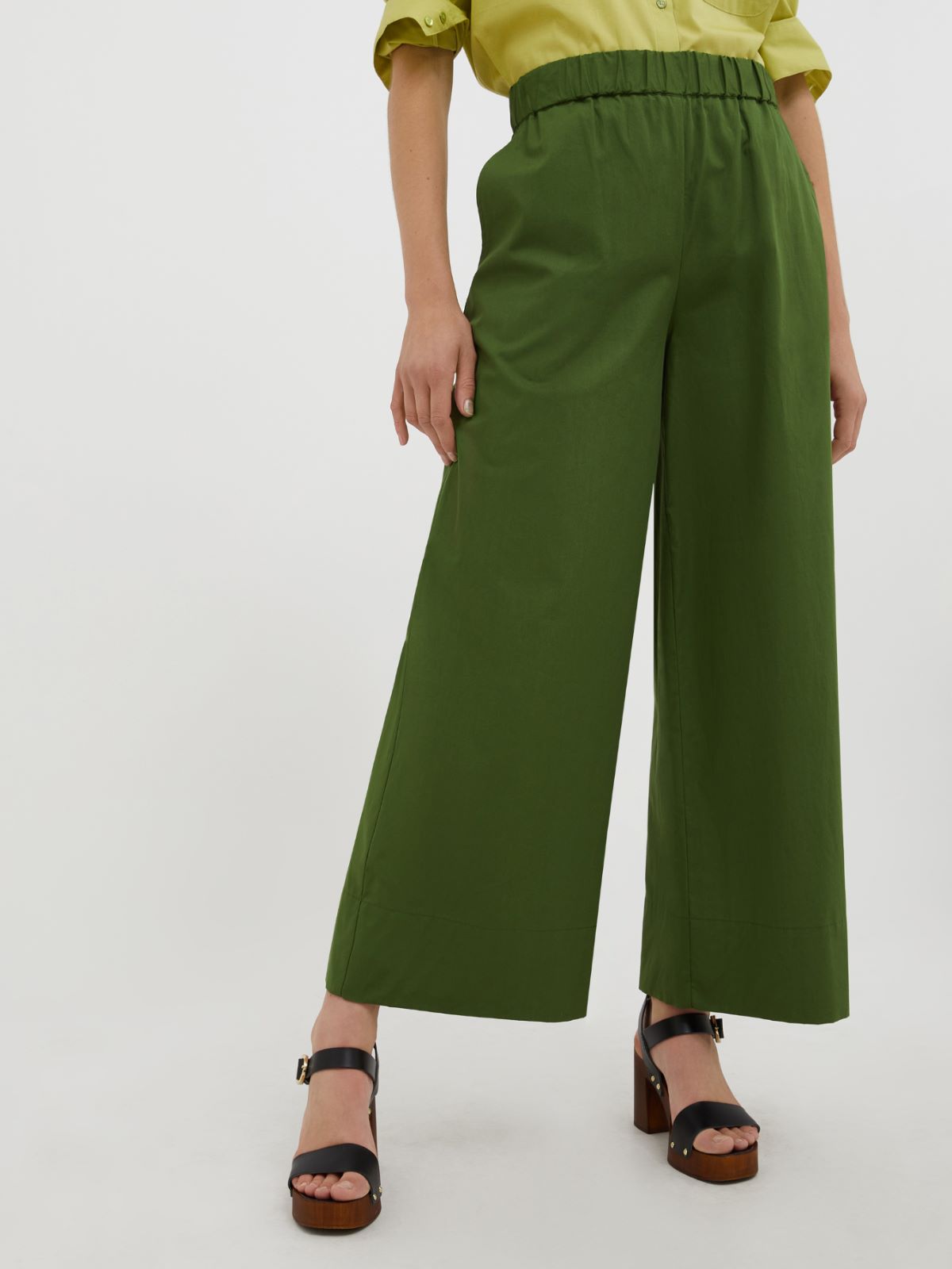 Wide cotton-poplin trousers - moss green - MAX&Co. - 6
