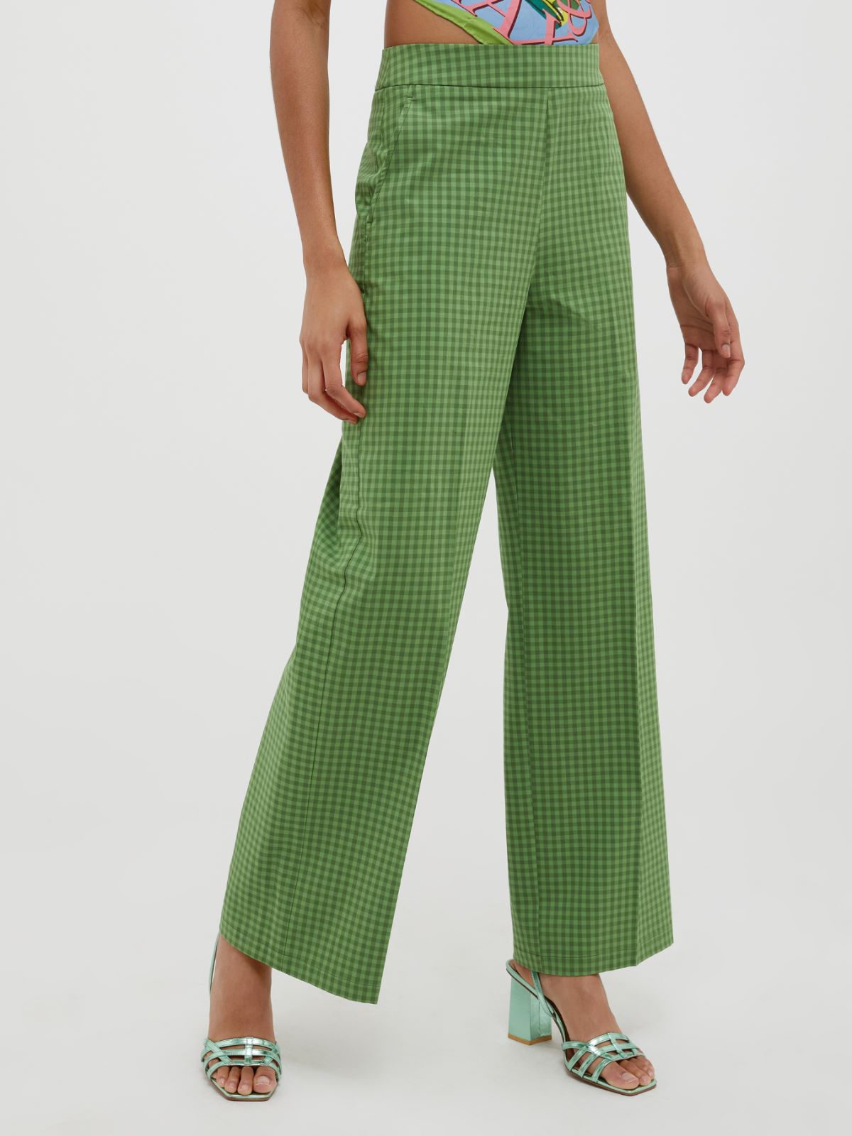 Wide gingham-checked trousers - bright green pattern - MAX&Co. - 6
