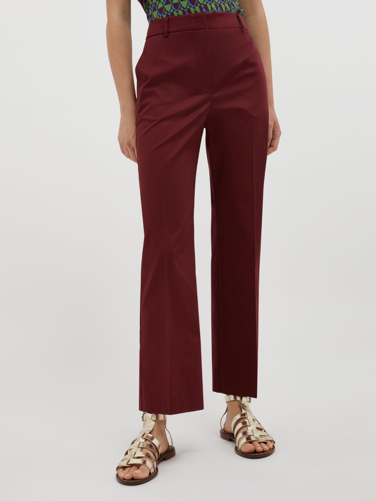 Cotton-satin trousers - burgundy - MAX&Co. - 6