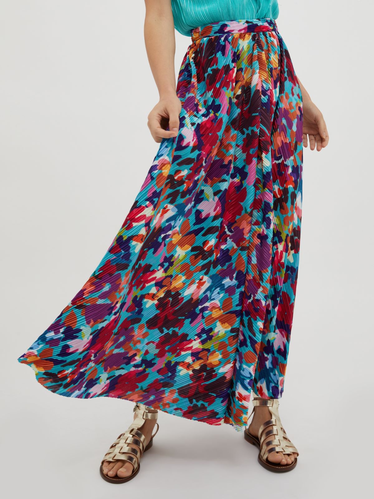 Micro-pleated jersey skirt - turquoise - MAX&Co. - 1