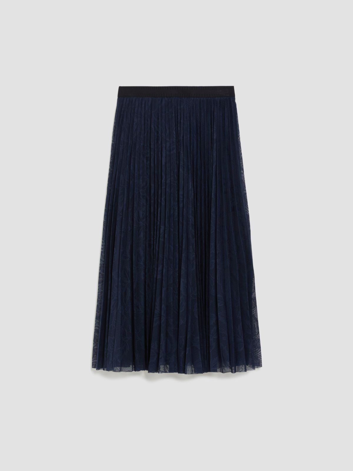 Pleated lace-jersey midi skirt - navy blue - MAX&Co.