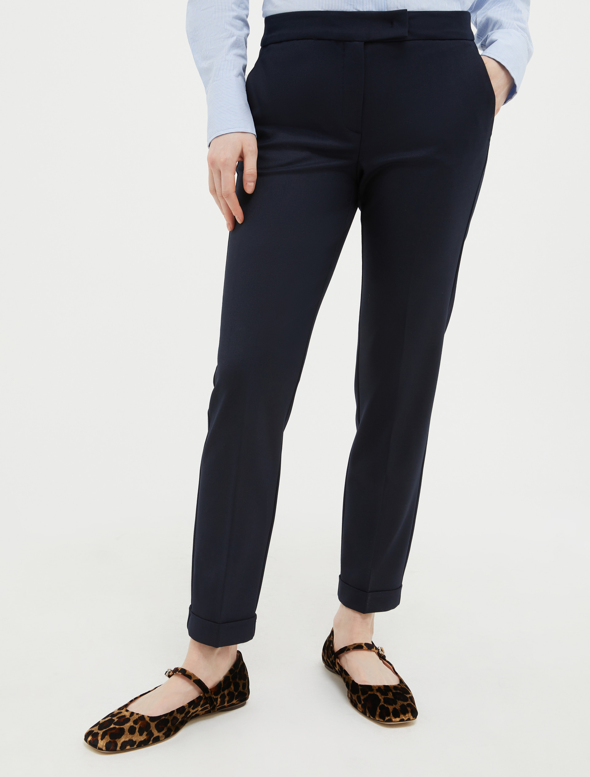 Slim Fit Hose mit Umschlag, marineblau | Max&Co. Slim Fit Hose mit Umschlag - marineblau - MAX&Co.
