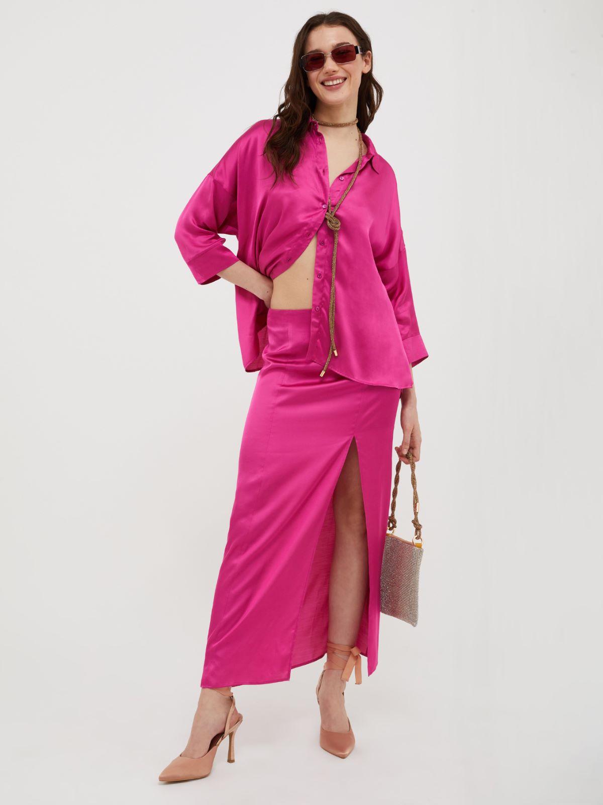 Loose-fitting satin shirt - fuchsia - MAX&Co. - 4