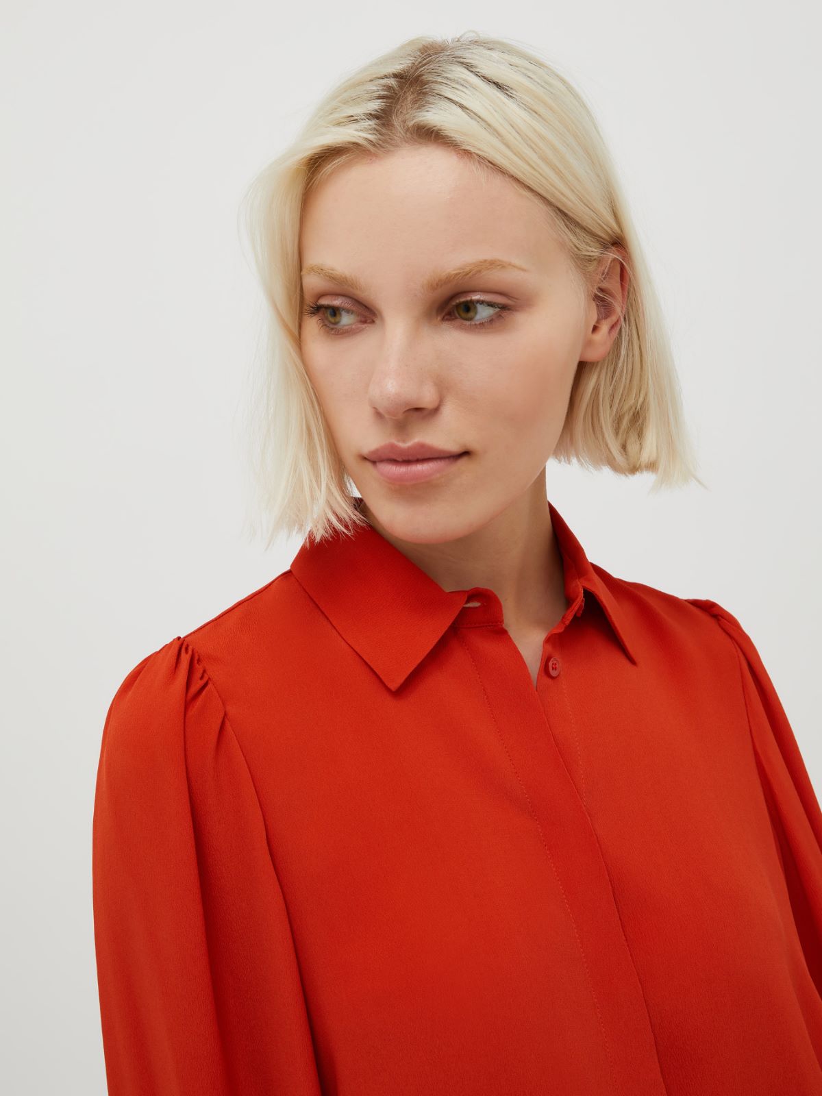Silk-blend crêpe-de-Chine shirt - Orange - MAX&Co. - 3