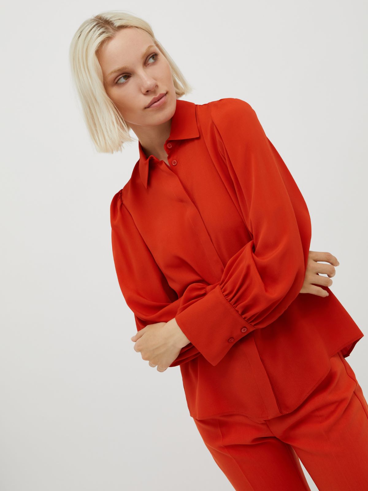 Silk-blend crêpe-de-Chine shirt - Orange - MAX&Co. - 6
