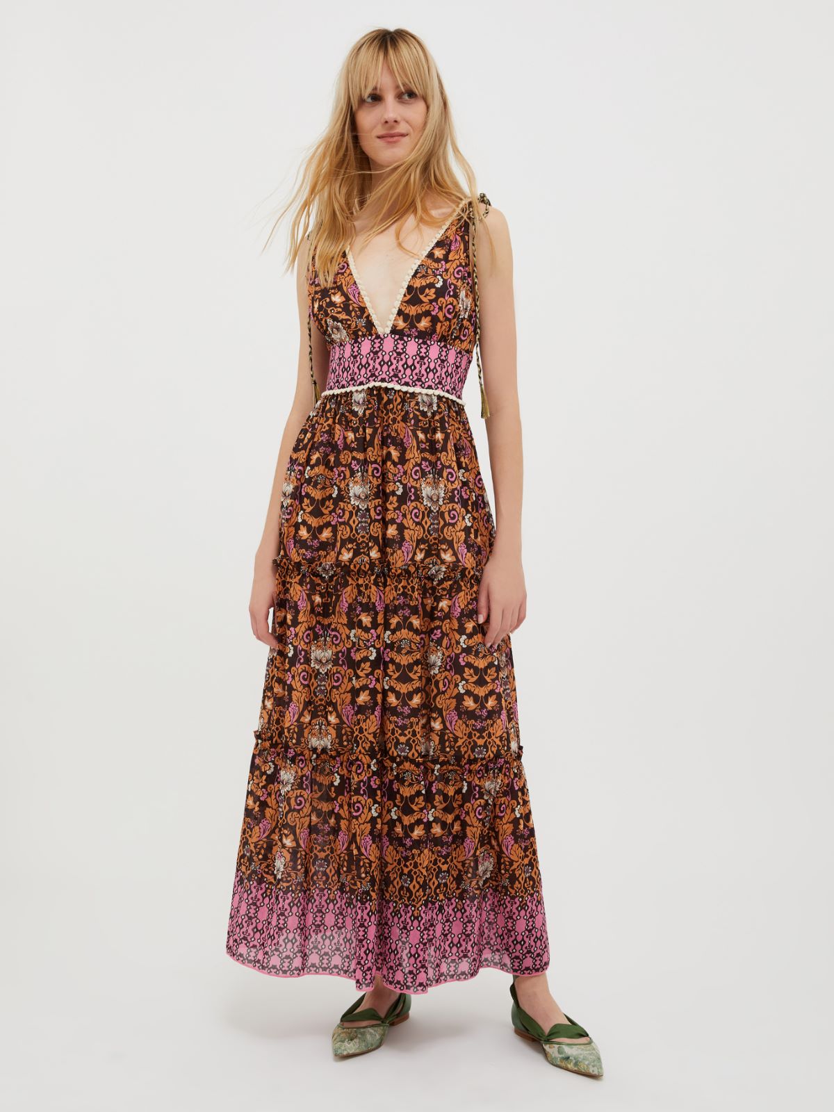 Cotton and silk-blend maxi dress - brown pattern - MAX&Co. - 1