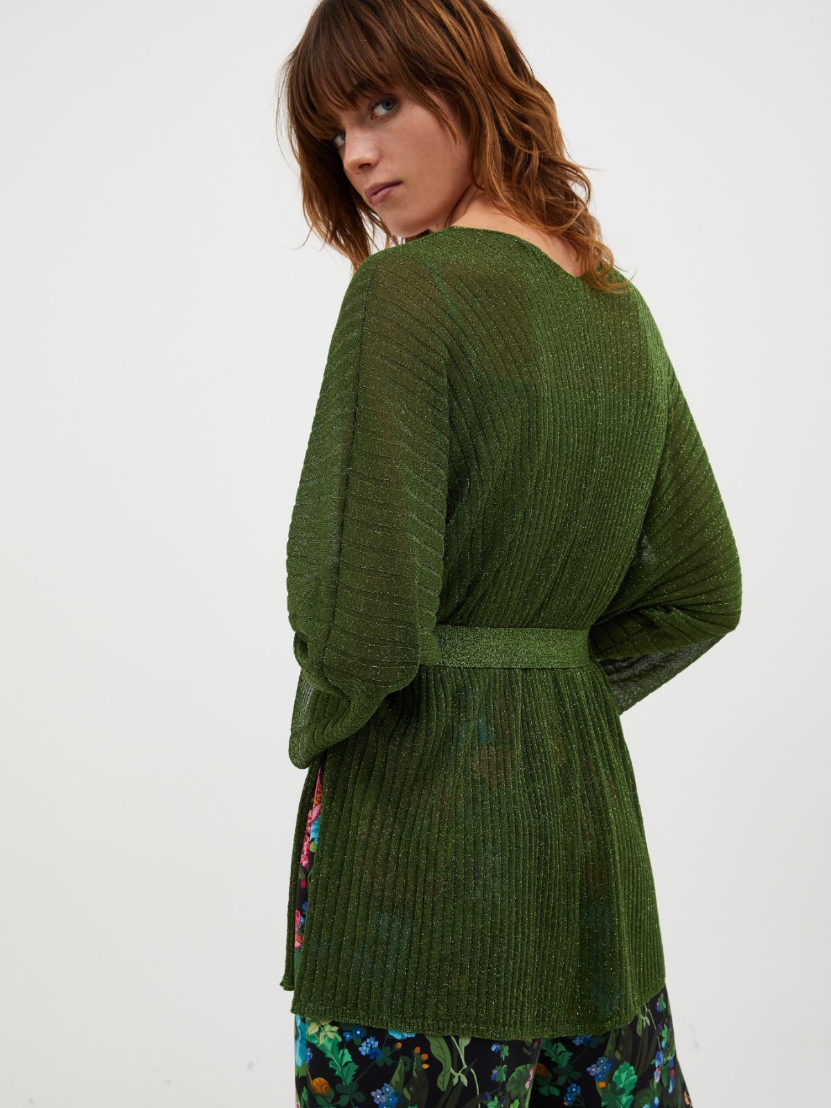 Ribbed lurex-knit cardigan - green - MAX&Co. - 2