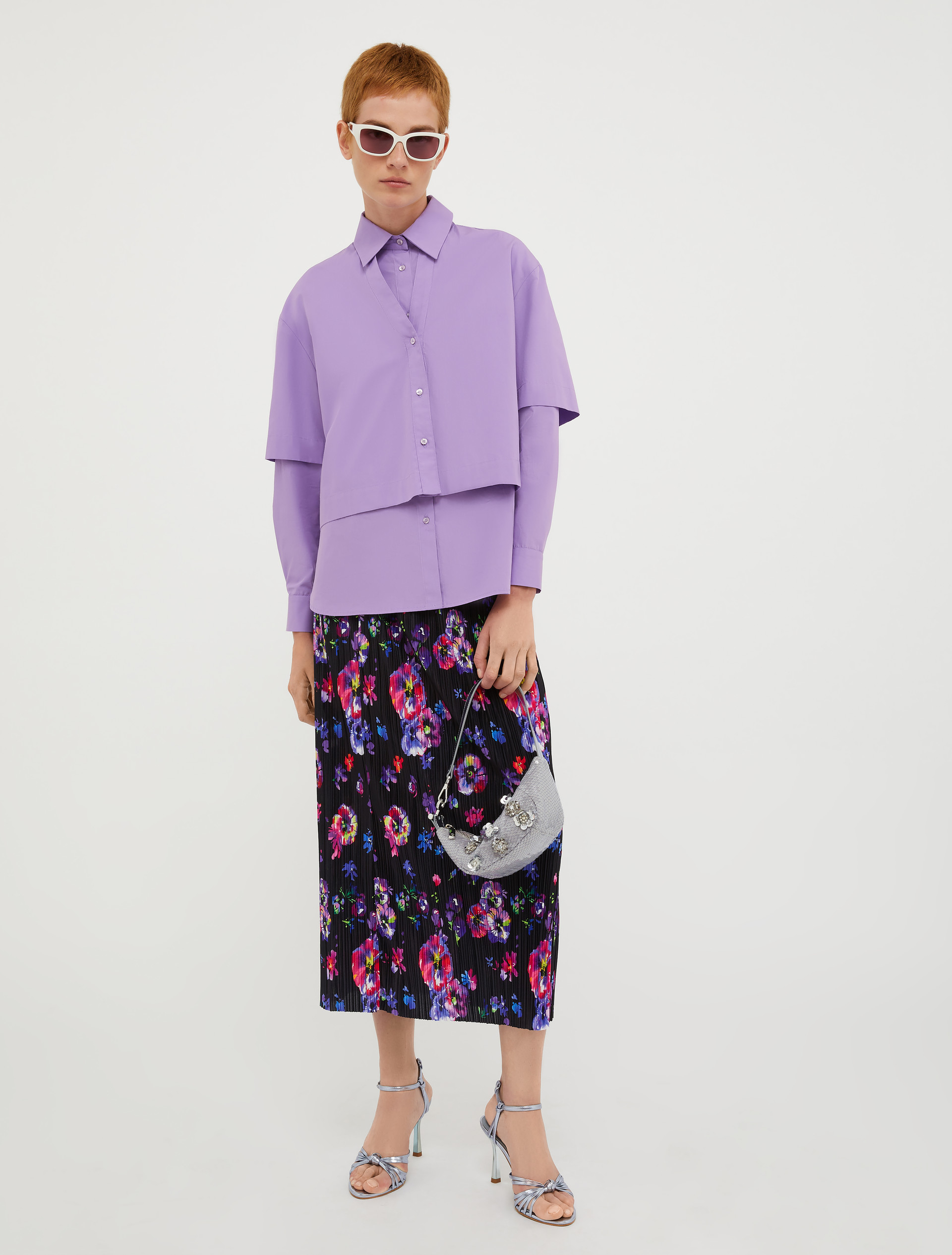 マードレ] クロップド コットン ポプリン シャツ, ラベンダー | MAX&Co 