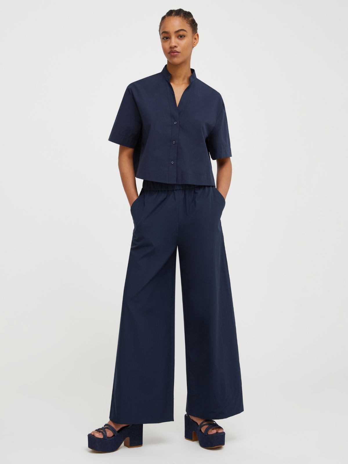 Cropped cotton-poplin shirt, midnightblue | MAX&Co