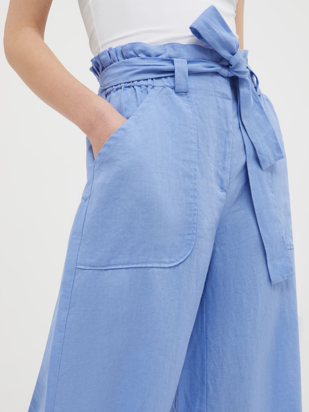 サシャ] ピュア リネン クロップド パンツ, ペリウィンクルブルー 