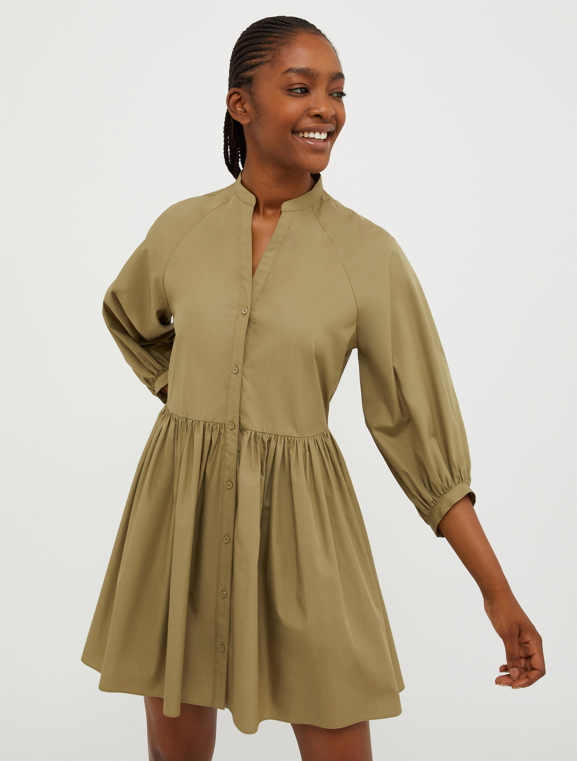 Hemdblusenkleid aus Baumwollpopeline, khaki | MAX&Co 