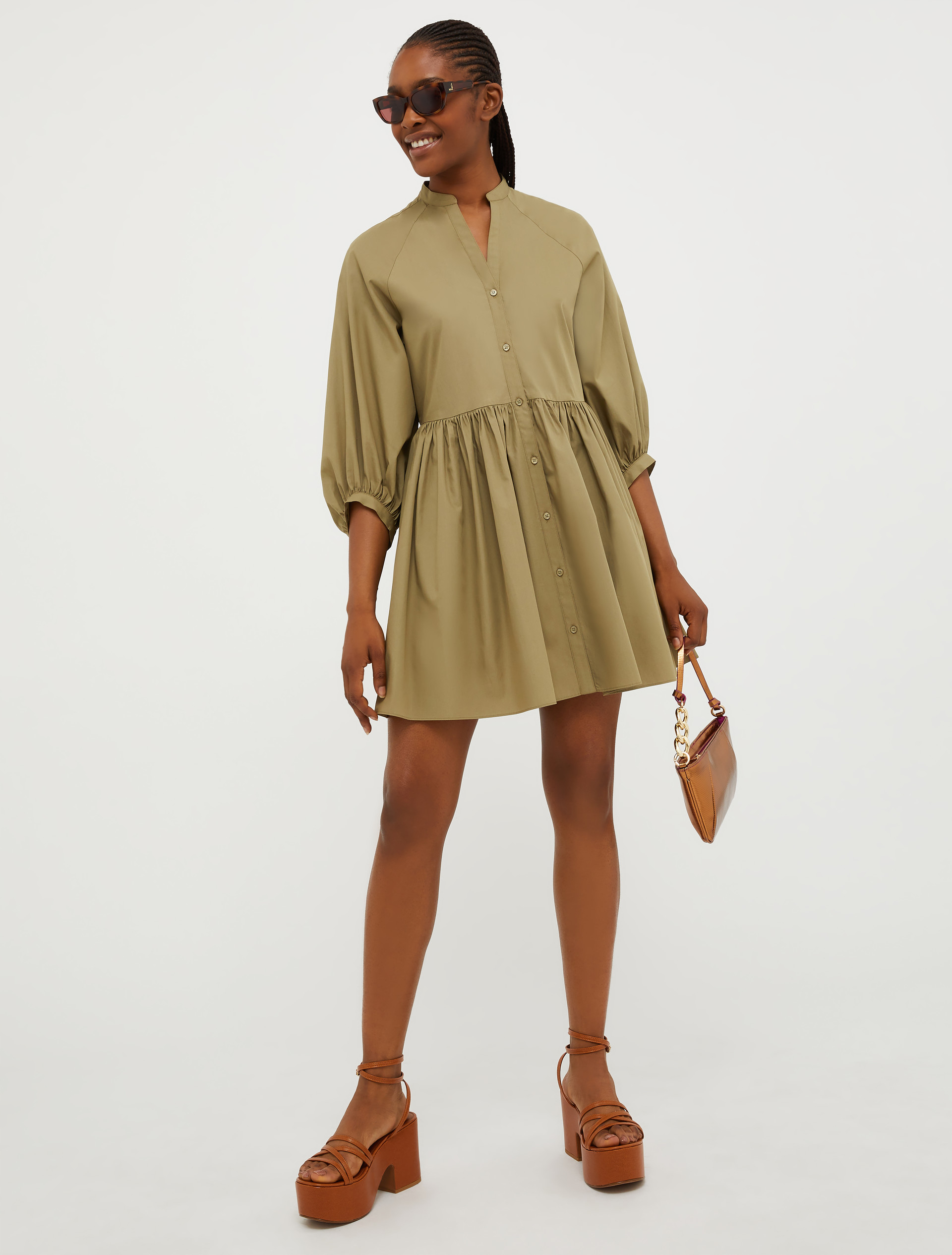 Hemdblusenkleid aus Baumwollpopeline, khaki | MAX&Co