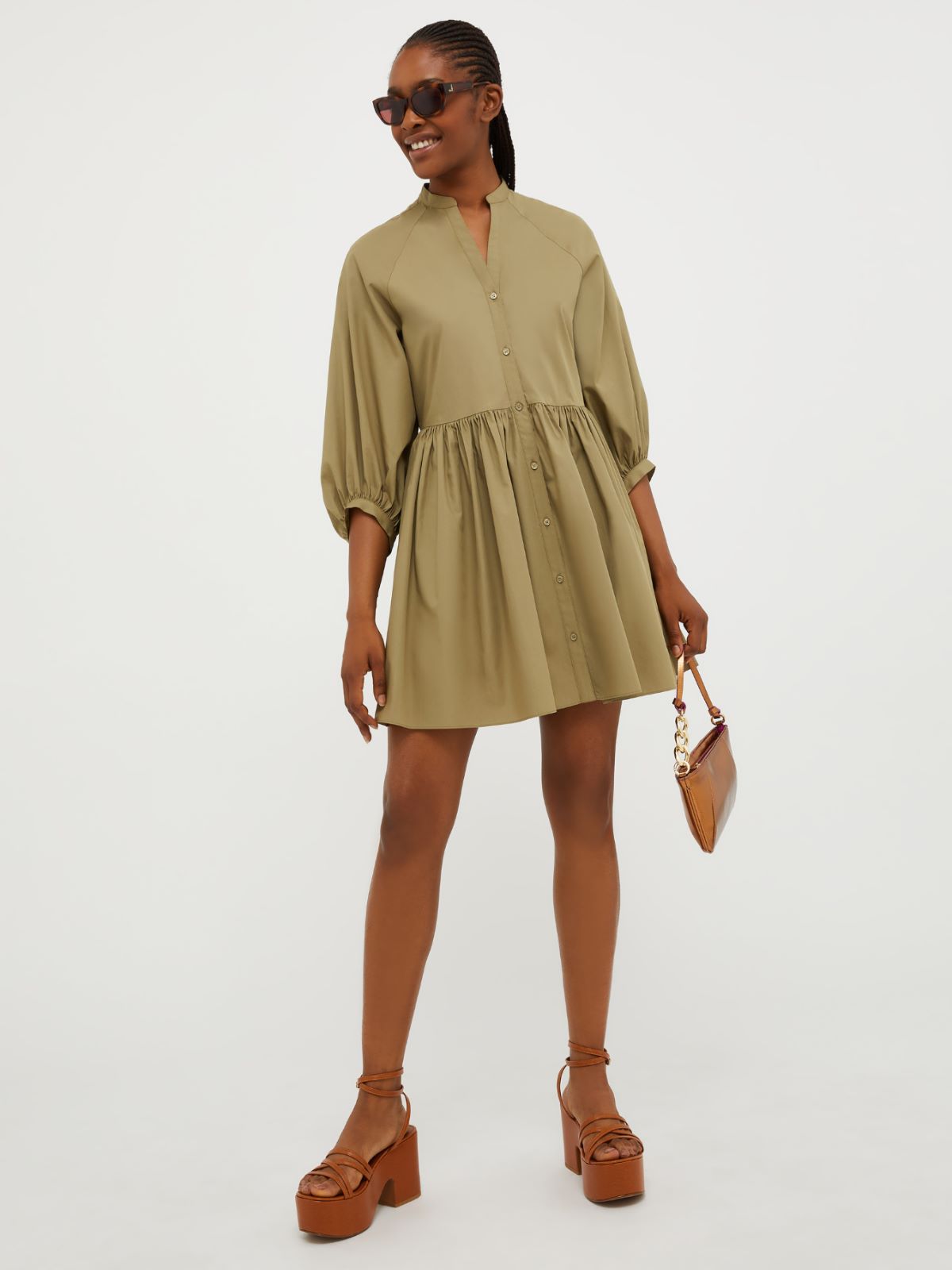 Hemdblusenkleid aus Baumwollpopeline, khaki | MAX&Co