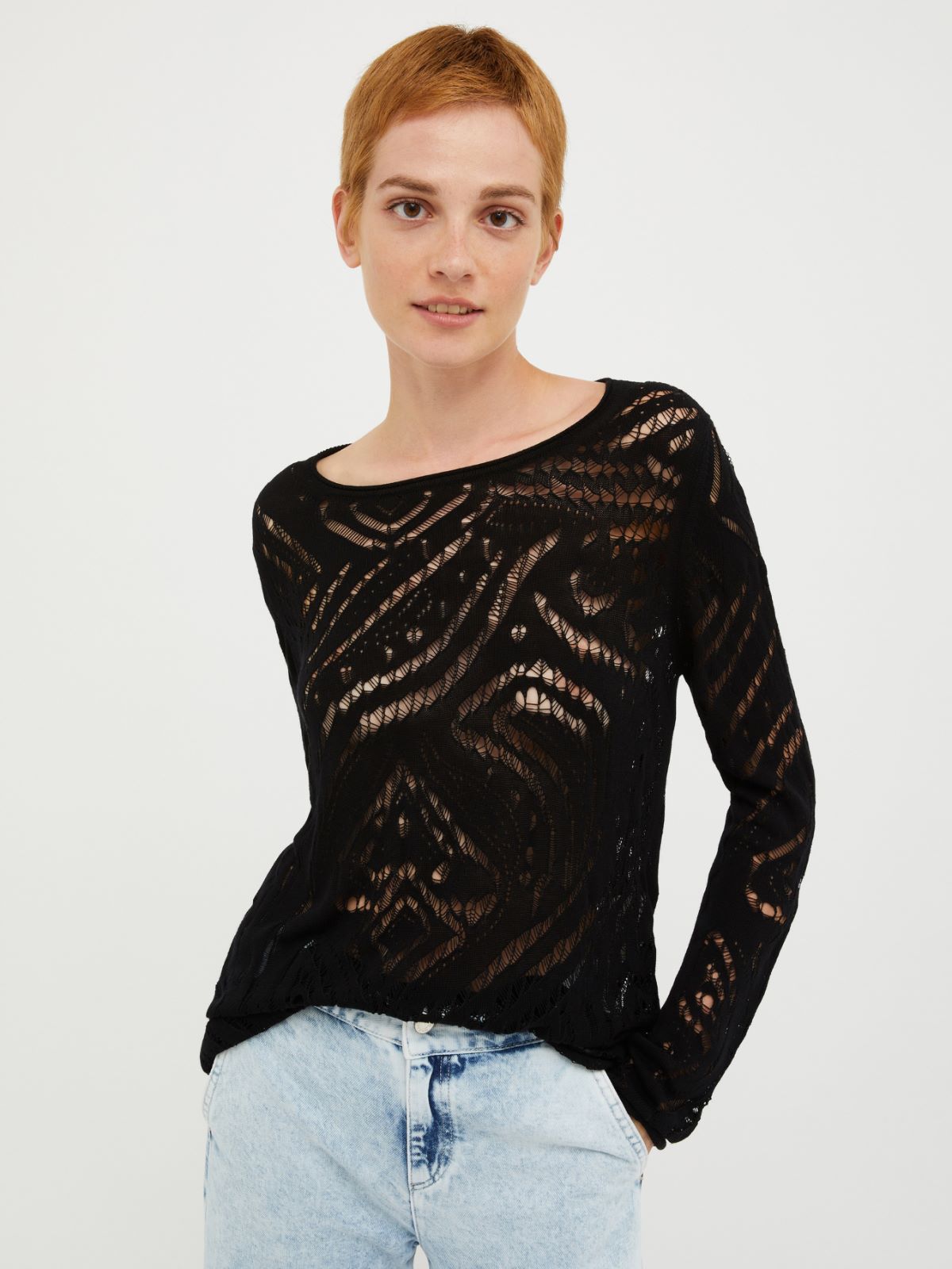 Pullover mit Lochmuster, schwarz | MAX&Co