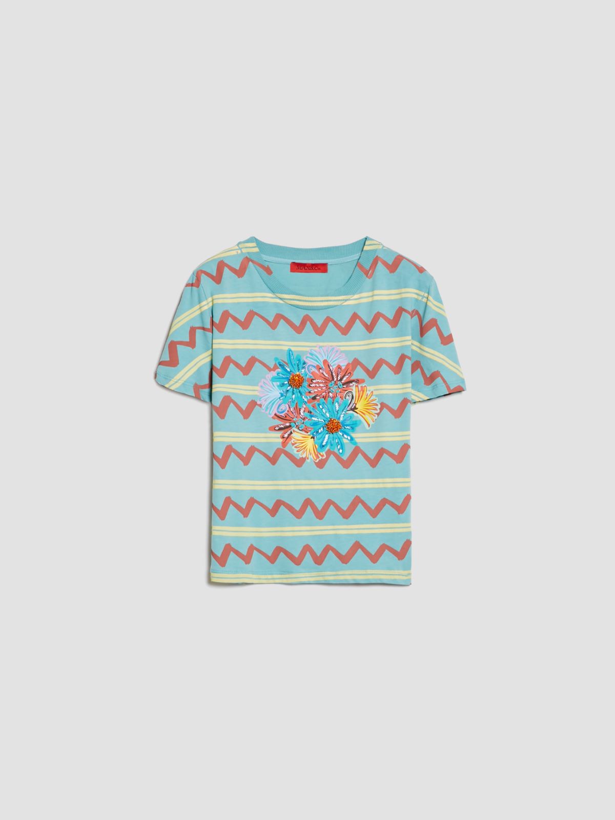 カリブリ] プリント エンブロイダリー Tシャツ, ライトブルー | MAX&Co