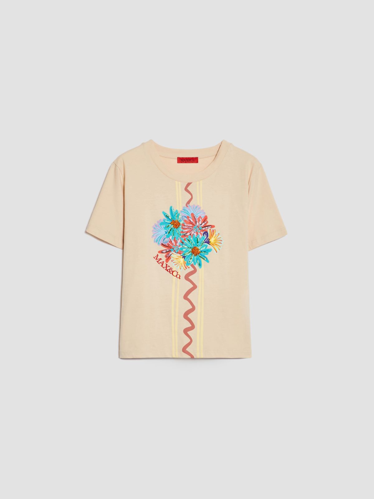 カリブリ] プリント エンブロイダリー Tシャツ, ナチュラル | MAX&Co