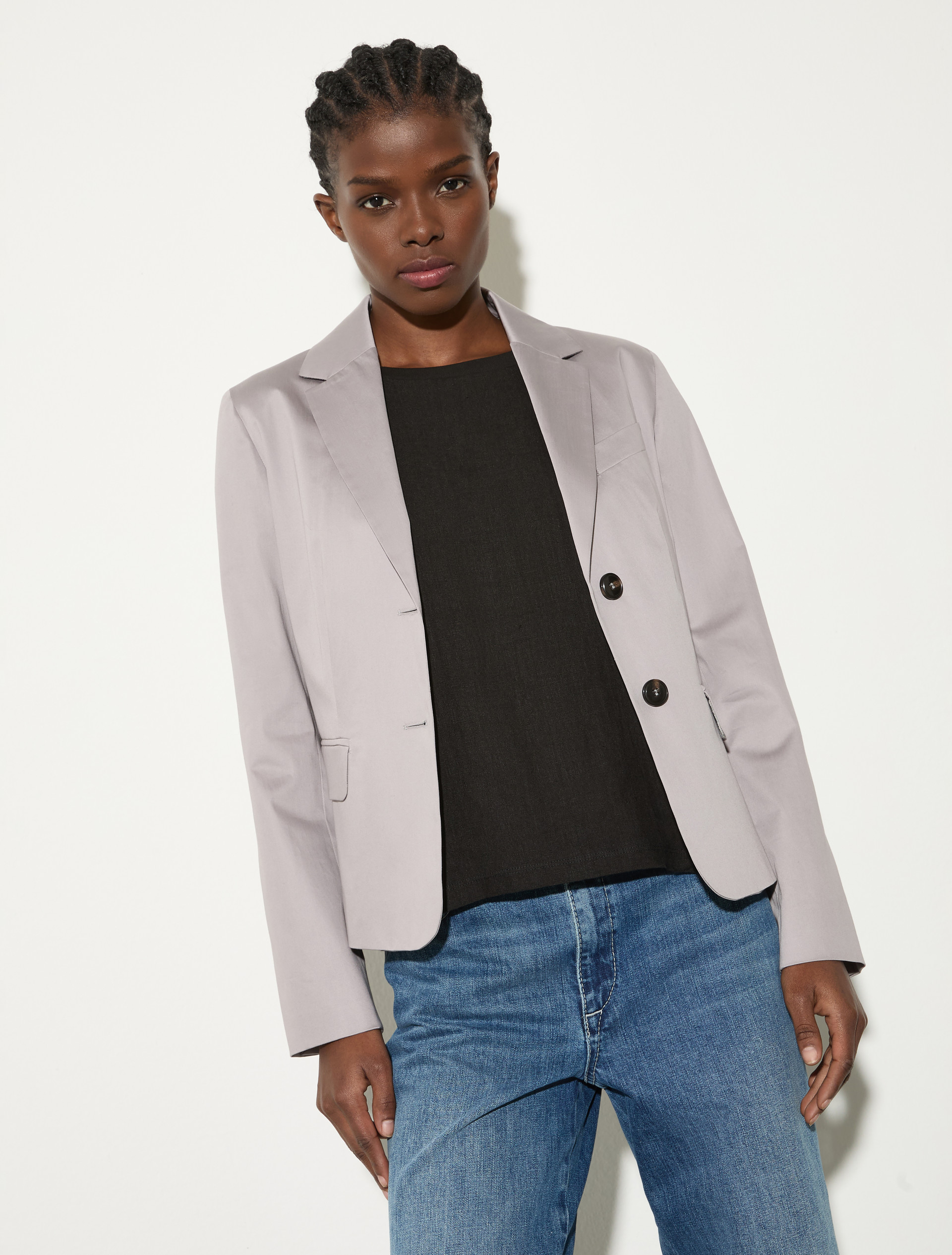 Slim-fit cotton-satin blazer, grey | MAX&Co. Slim-fit cotton-satin blazer - GREY - MAX&Co.