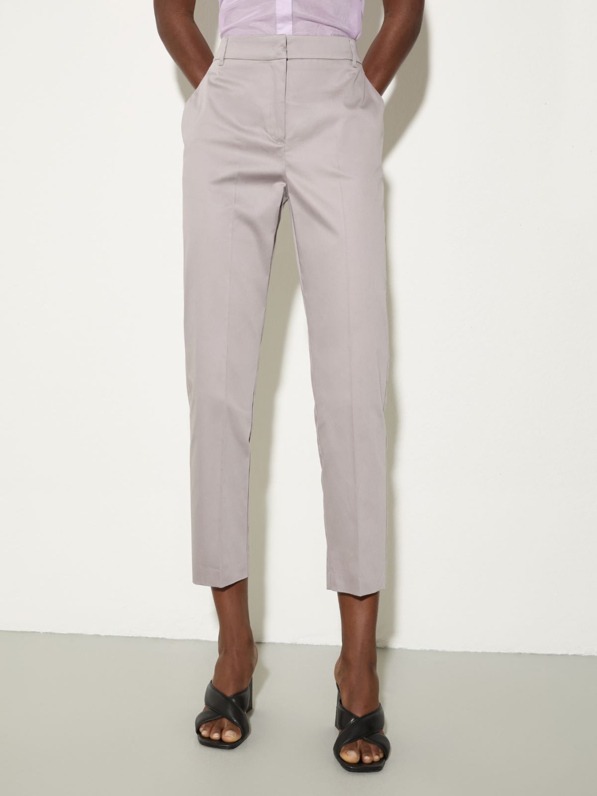 Slim-fit cotton-satin trousers - GREY - MAX&Co.