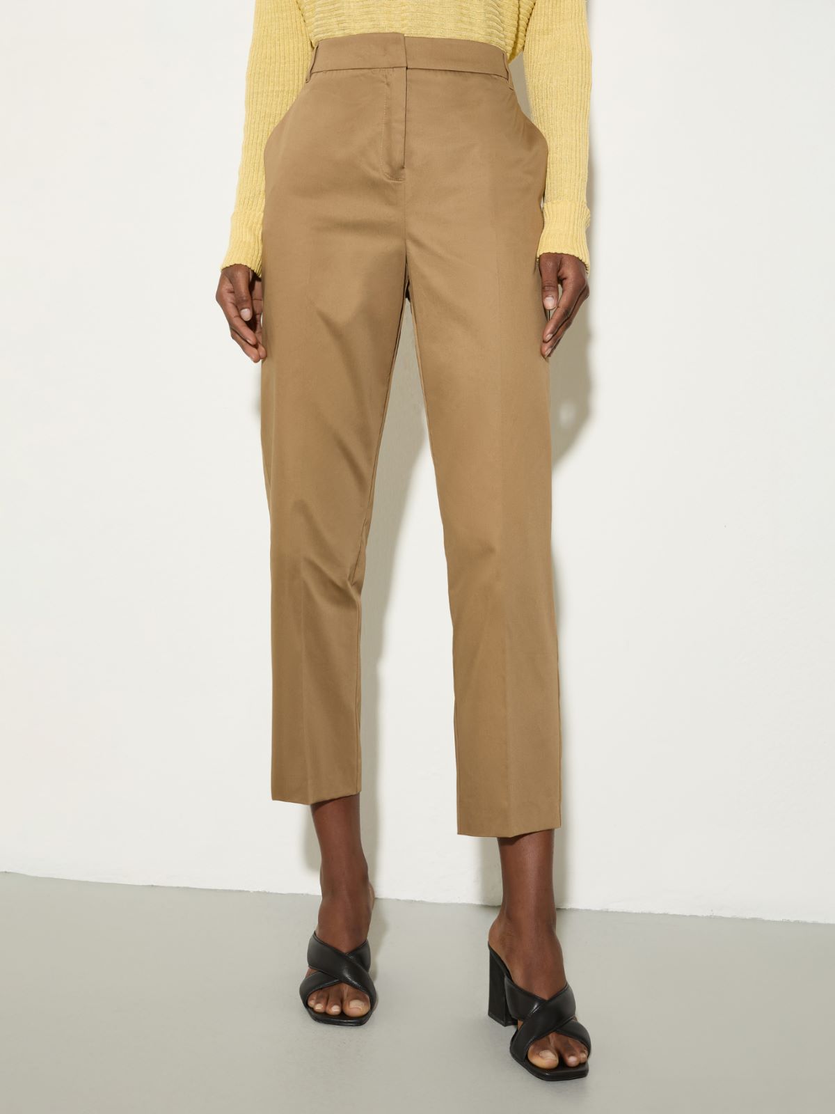 Slim-fit cotton-satin trousers - SAND - MAX&Co.