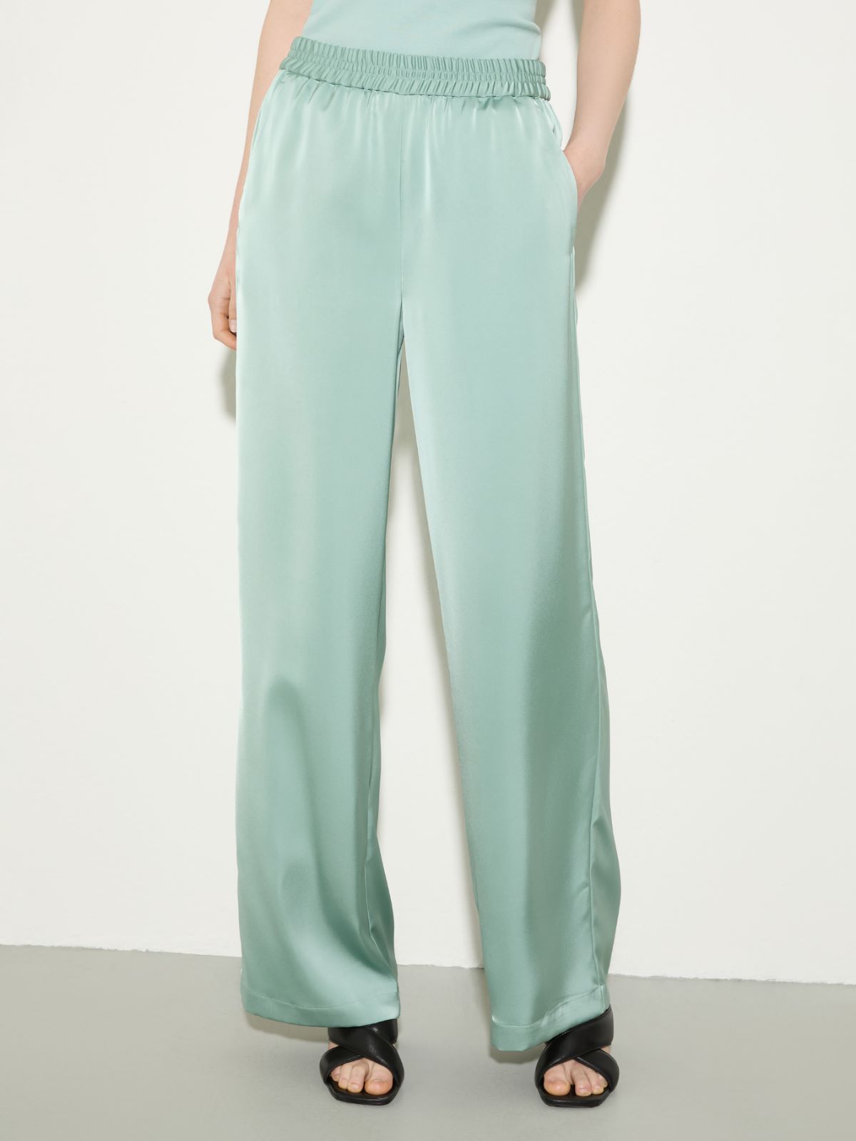 Wide-leg satin trousers - WATER GREEN - MAX&Co.