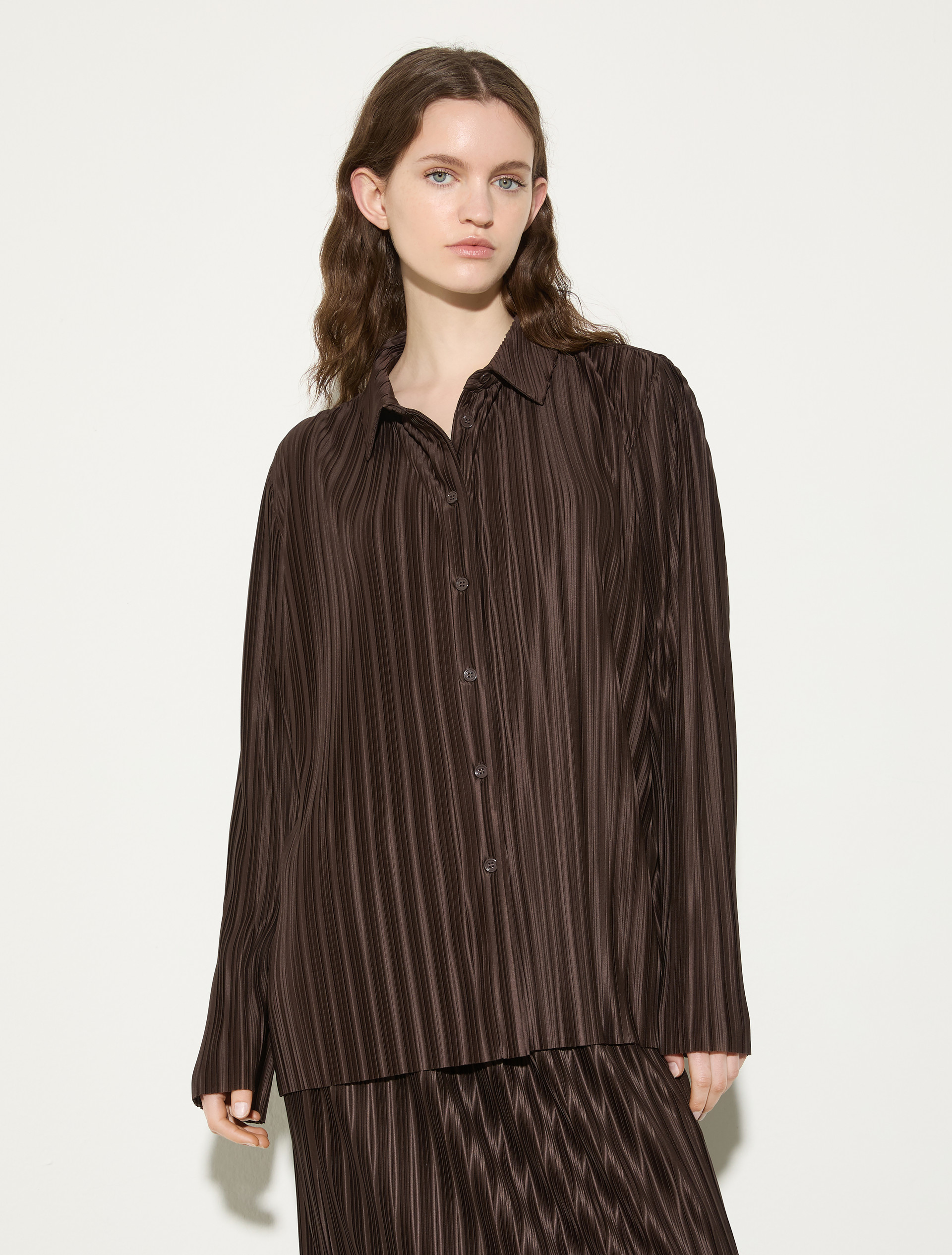 Pleated jersey shirt - COFFEE - MAX&Co.