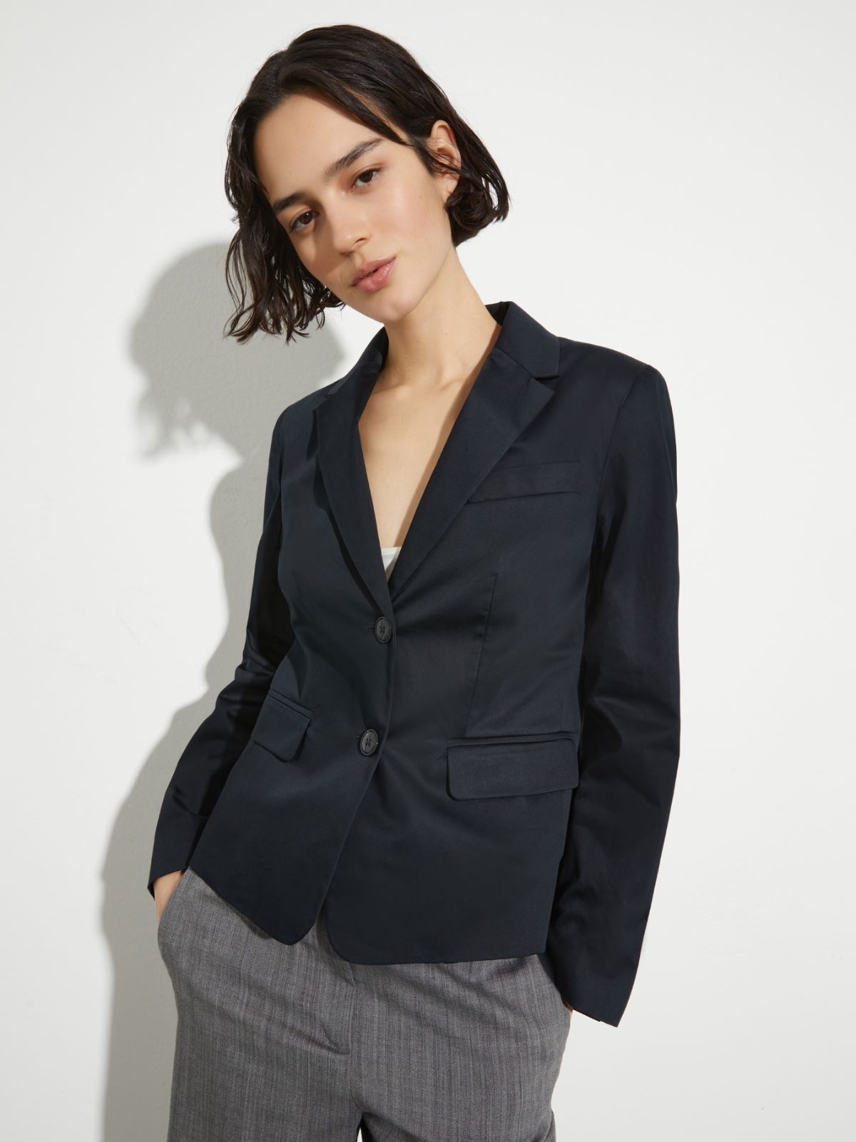 Blazer slim en satin de coton - NOIR - MAX&Co.