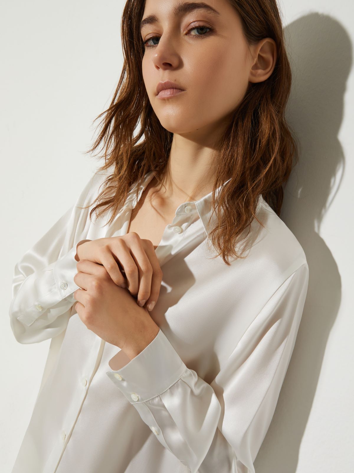 Chemise en satin de soie - BLANC LAINE - MAX&Co. - 3