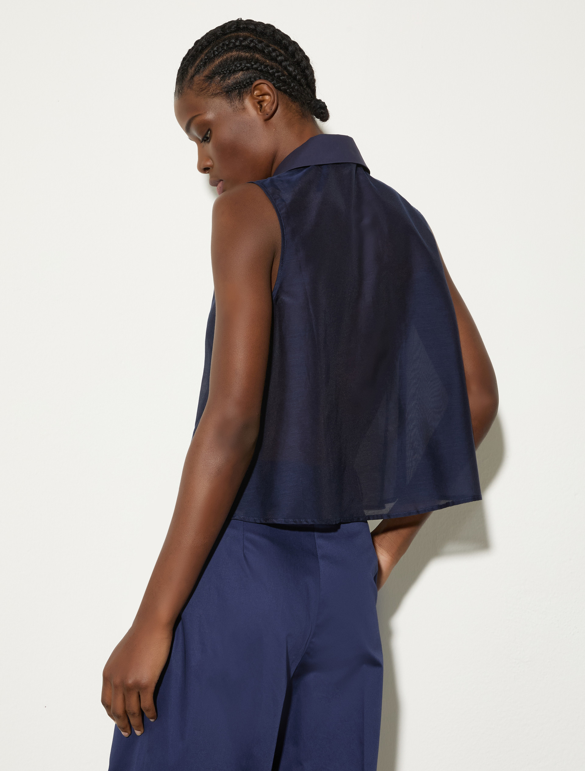 Cotton poplin and voile top, navy | MAX&Co. Cotton poplin and voile top - NAVY - MAX&Co. - 2