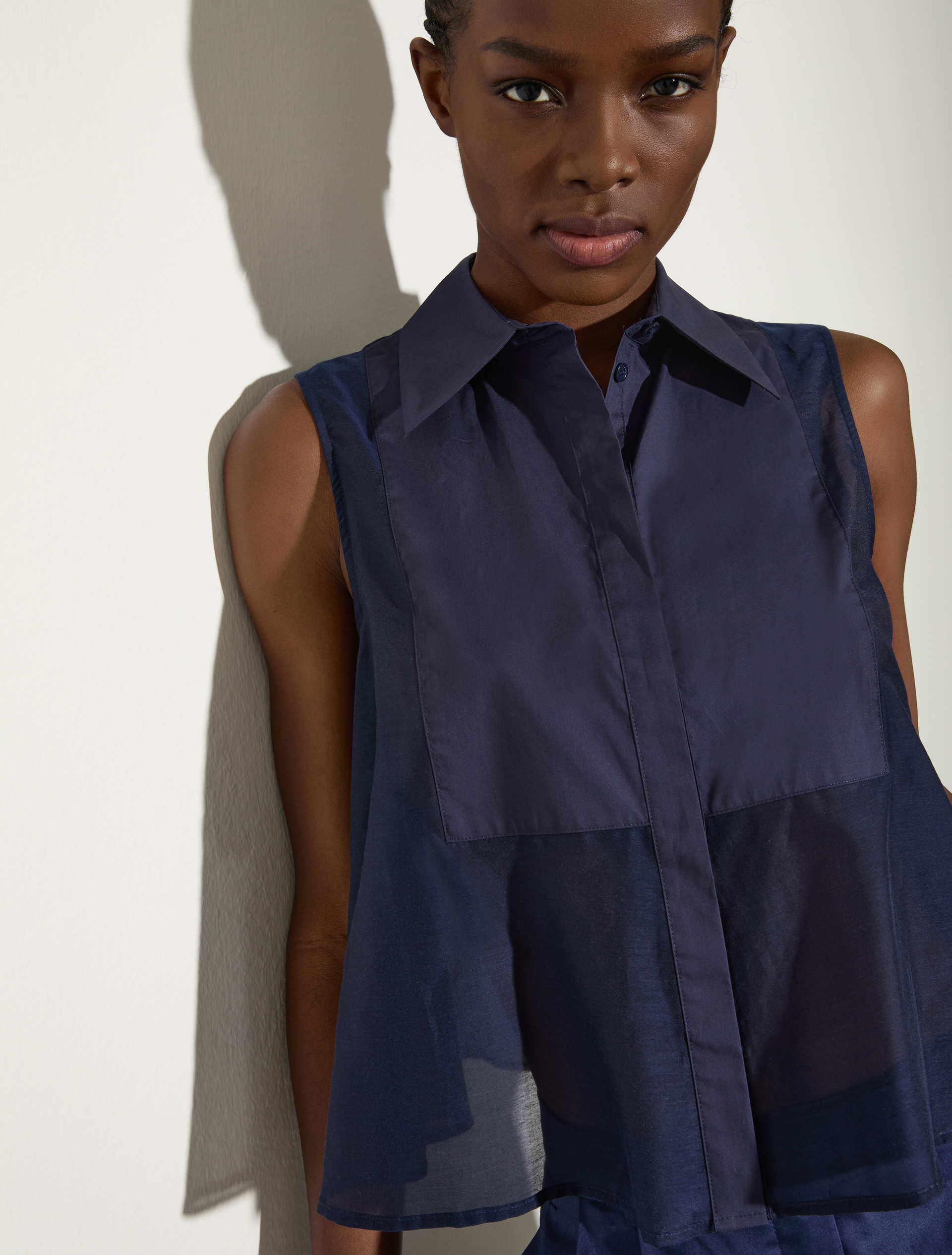 Cotton poplin and voile top, navy | MAX&Co. Cotton poplin and voile top - NAVY - MAX&Co. - 3
