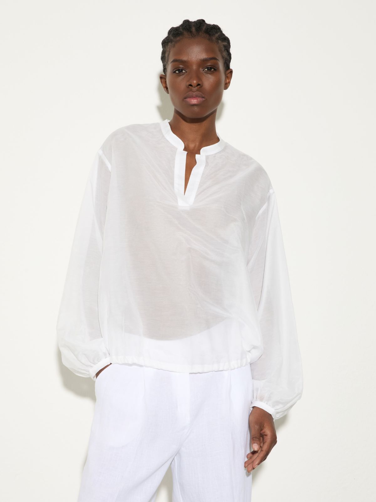 Silk and cotton voile blouse - WHITE - MAX&Co.