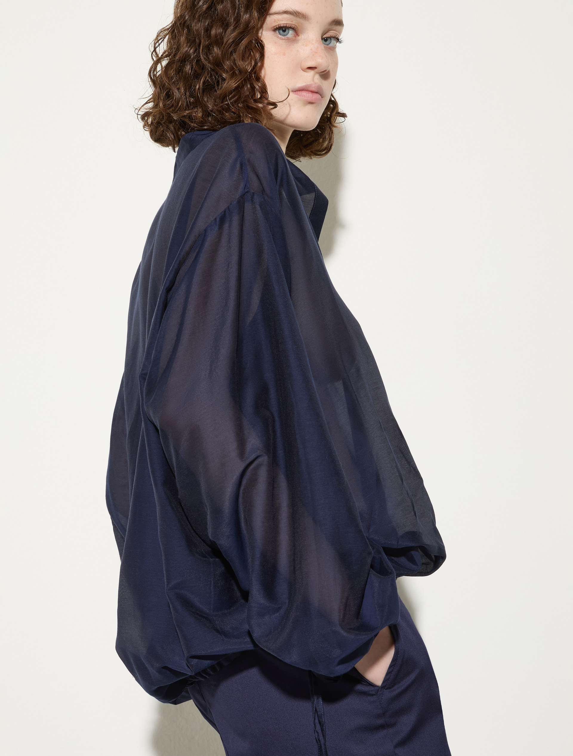 Chemisier en voile de coton et soie - BLEU - MAX&Co. - 3