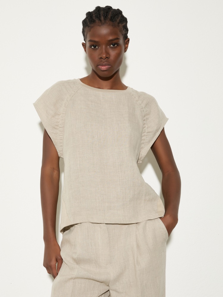 Cotton jersey and linen top - ECRU - MAX&Co.