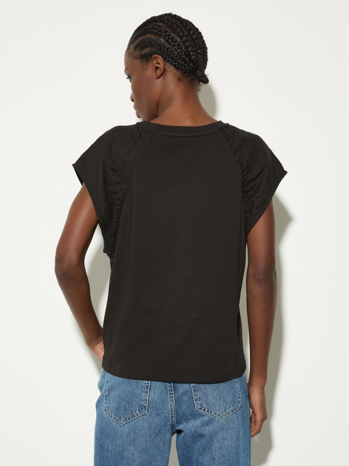Cotton jersey and linen top - BLACK - MAX&Co. - 2