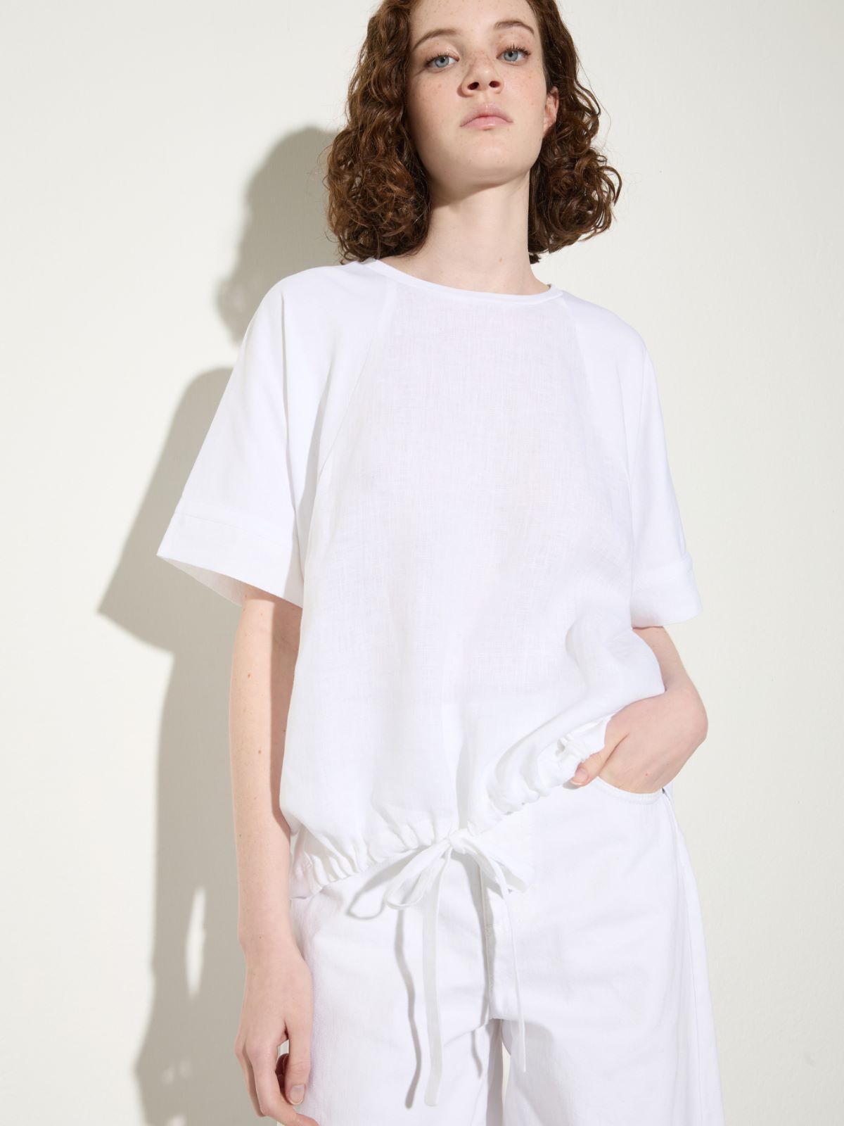 Linen canvas and cotton T-shirt - OPTICAL WHITE - MAX&Co. - 3