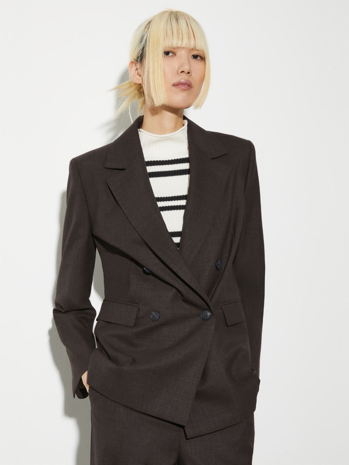 Double-breasted grisaille blazer - BLACKBOARD - MAX&Co.