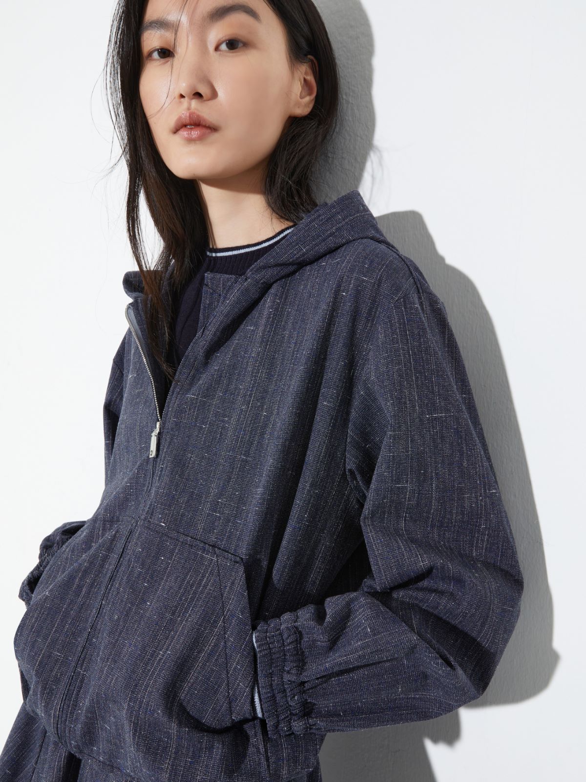 [アウロンツォ]  スラブ テクスチャー フーディー ジャケット - NAVY - MAX&Co. - 3