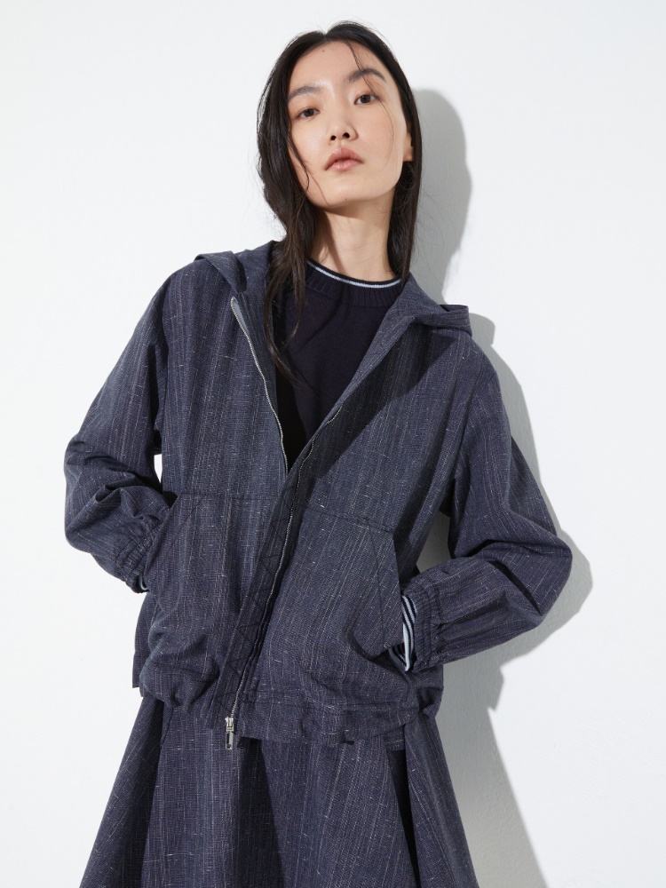 [アウロンツォ]  スラブ テクスチャー フーディー ジャケット - NAVY - MAX&Co.