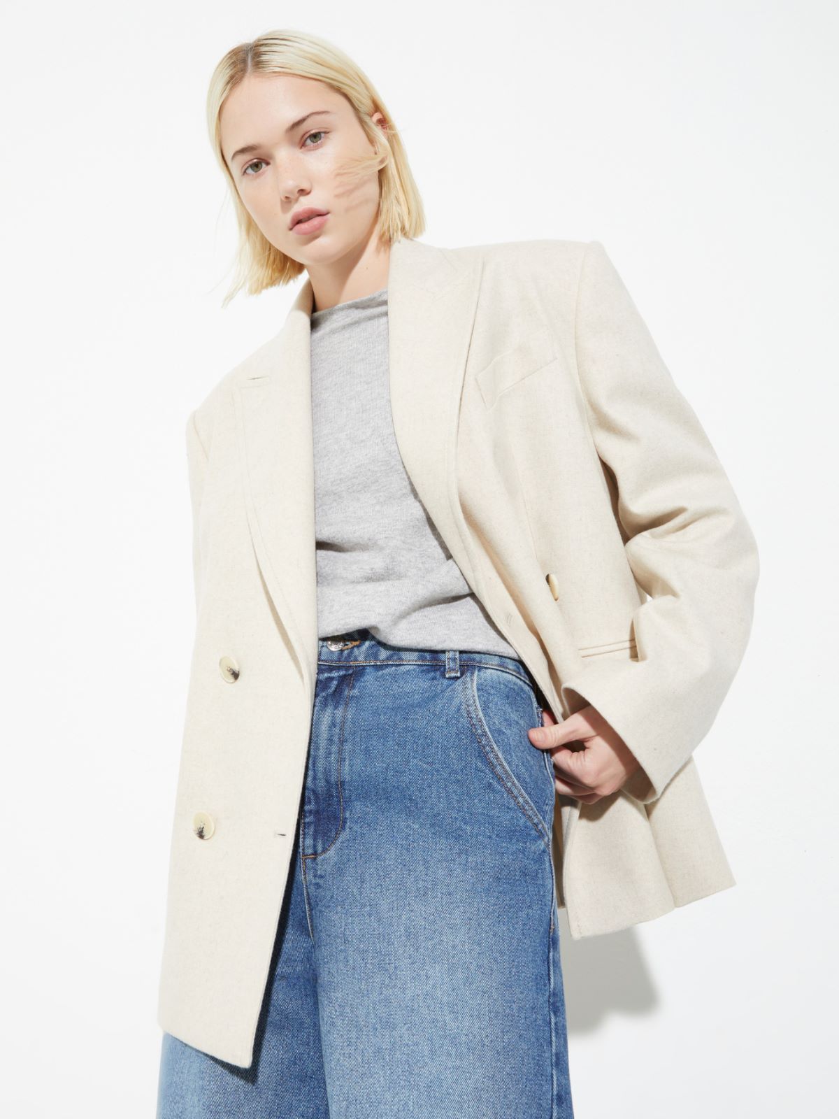 Blazer à double boutonnage en tissu - CREME - MAX&Co. - 2