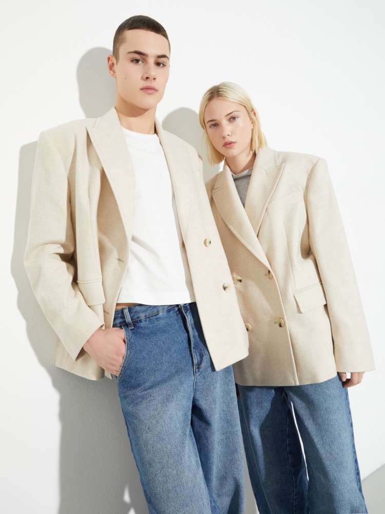 Blazer à double boutonnage en tissu - CREME - MAX&Co.