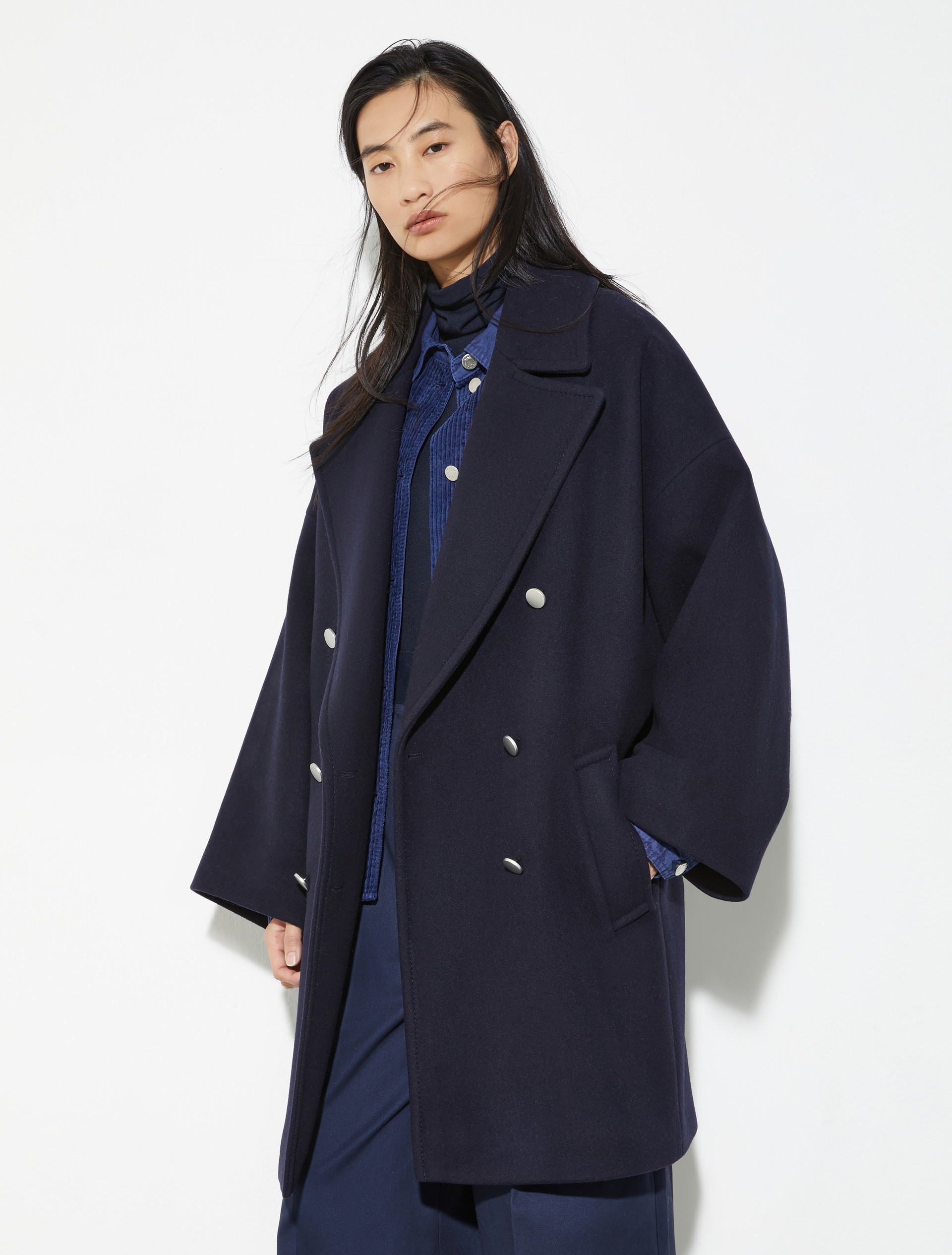 Oversized wool-blend pea coat, navy | MAX&Co. Oversized wool-blend pea coat - NAVY - MAX&Co.