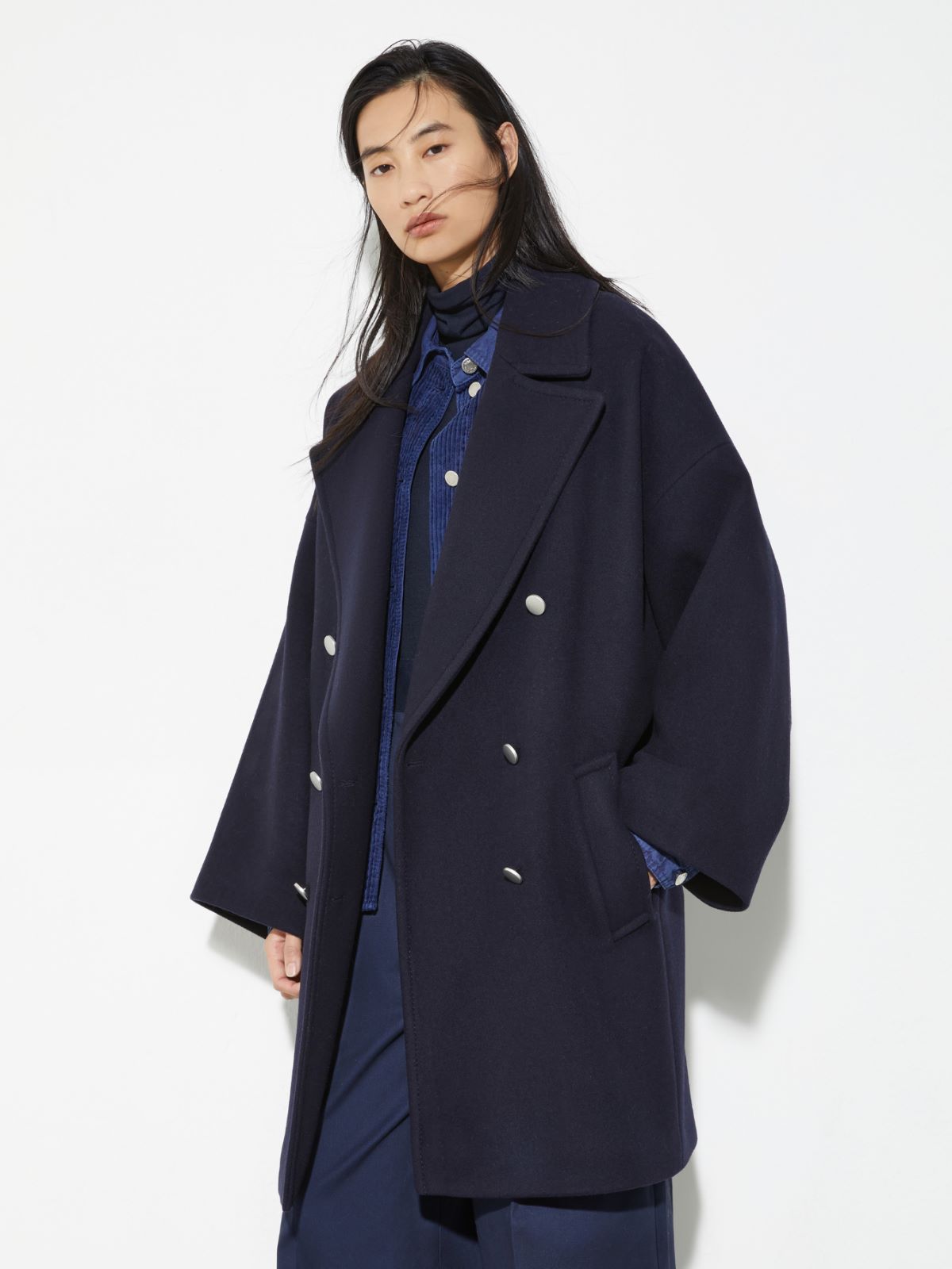 Oversized wool-blend pea coat - NAVY - MAX&Co.
